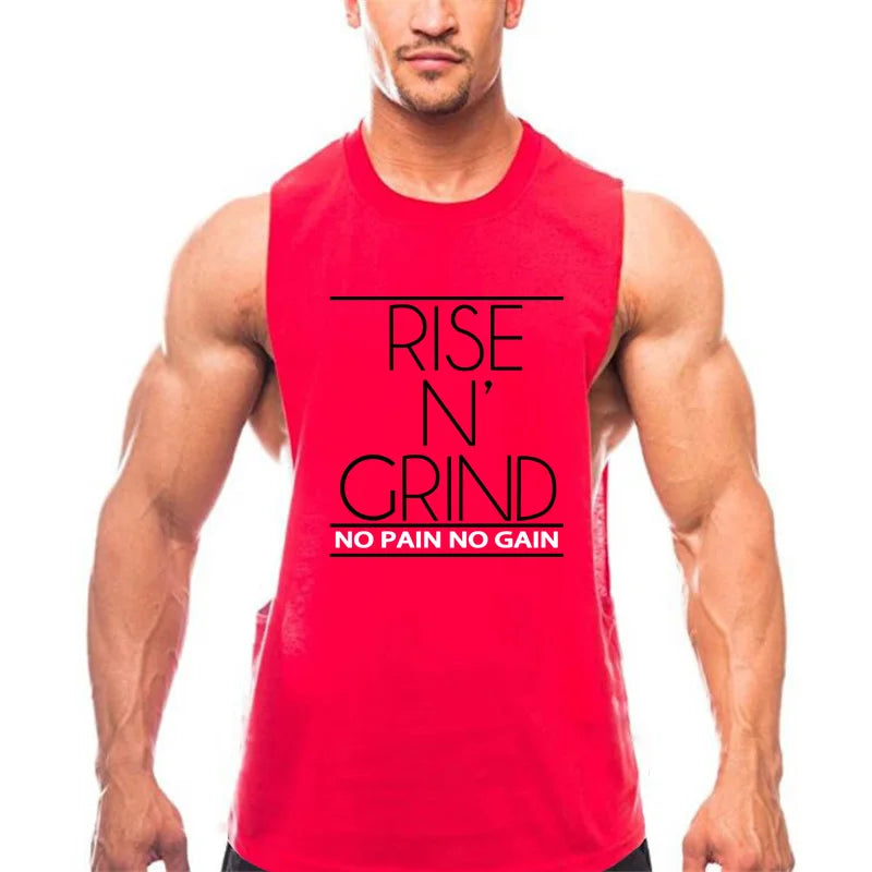 RISE N’ GRIND Men’s Sleeveless Gym Tank Top – Muscle Fit Workout Vest