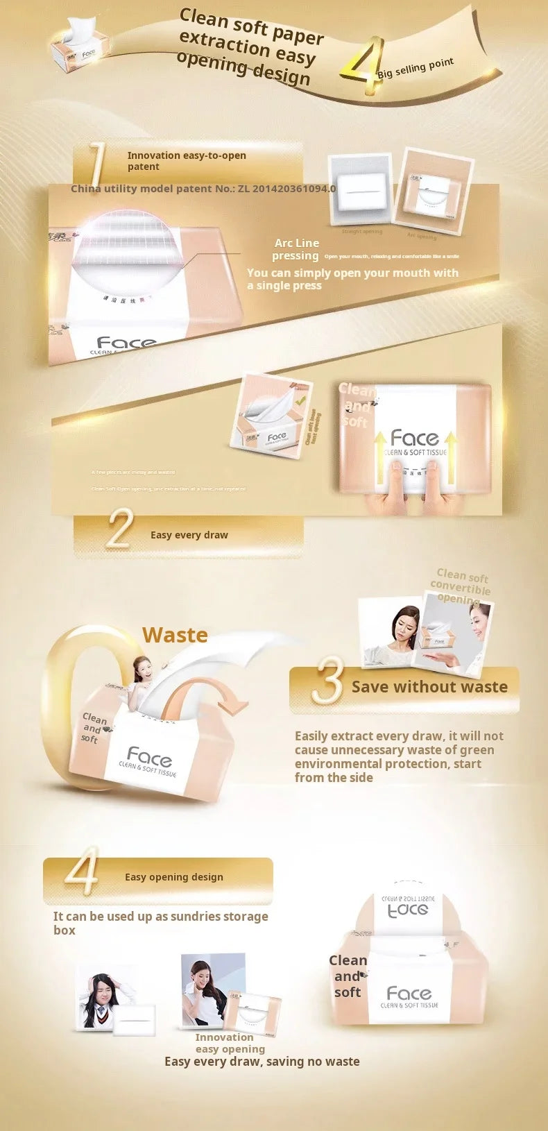 Face Clean Soft Tissue 24 Packs 3 Layer Absorbent Facial Tissue Paper