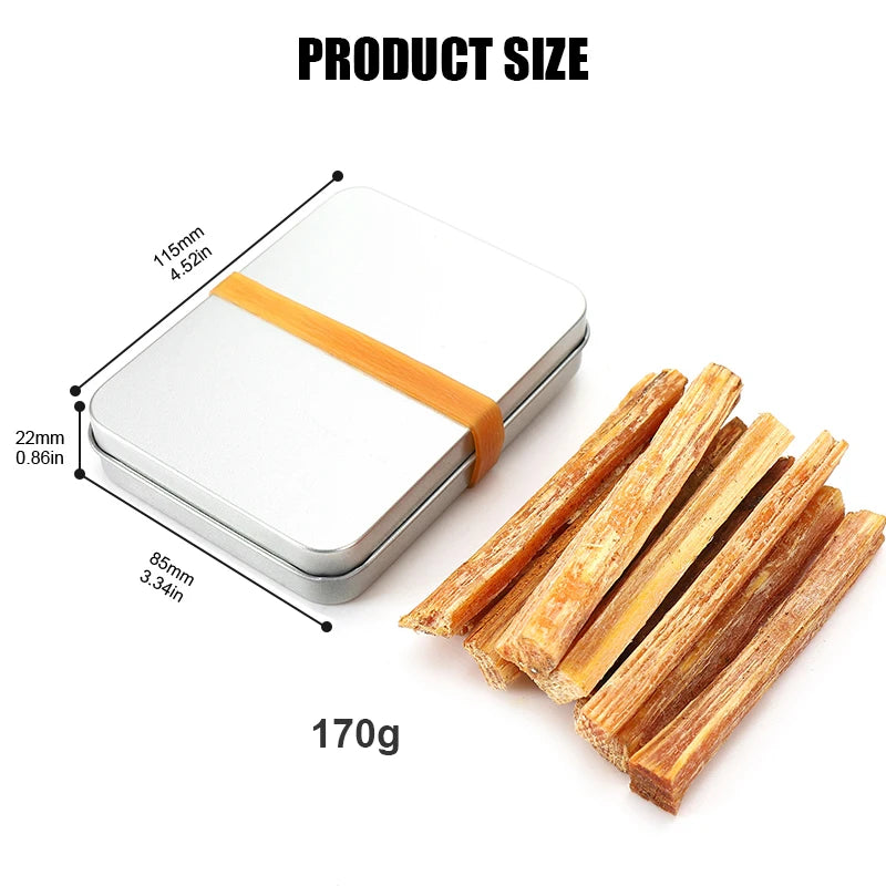 1-Box 170g Fatwood Fire Starter Sticks with Metal Storage Tin for Outdoor Camping