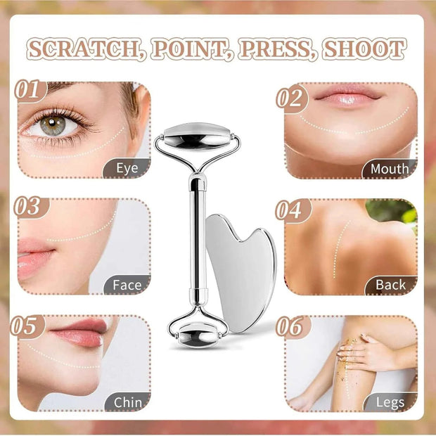 Stainless Steel Facial Roller Gua Sha Facial Tools Set Face Body Lymphatic Drainage Ice Face Roller Facial Skincare Ice Roller