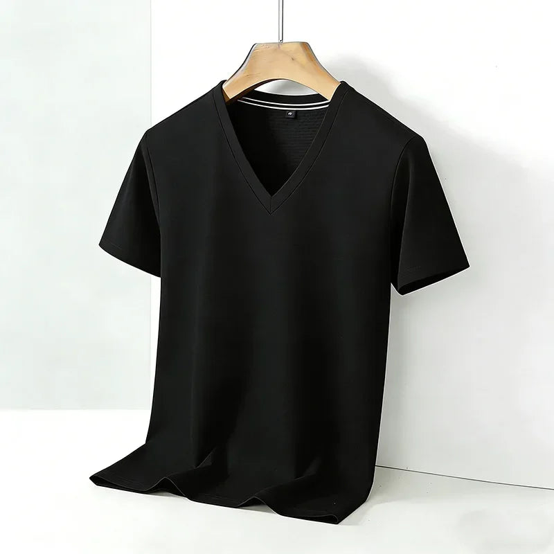 Men’s Solid V-Neck Short-Sleeve Casual T-Shirt – Multiple Colors