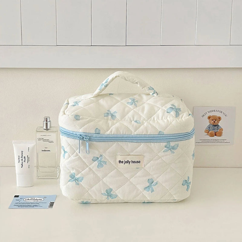 The Jolly House Quilted Cosmetic Bags Set – Pink and Blue Floral