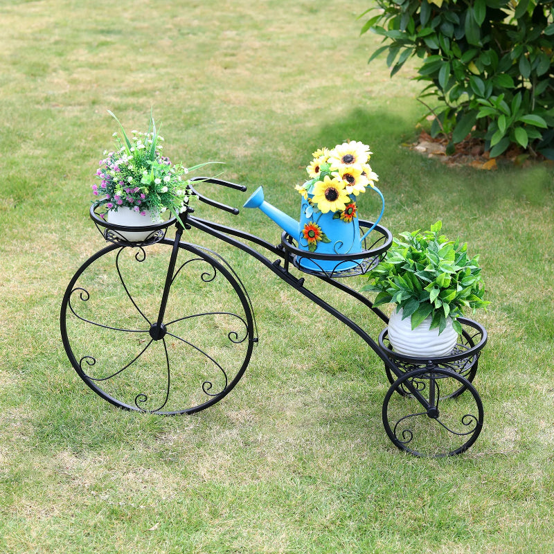 Decorative Bicycle-Shaped Metal Plant Stand with Multiple Pot Holders