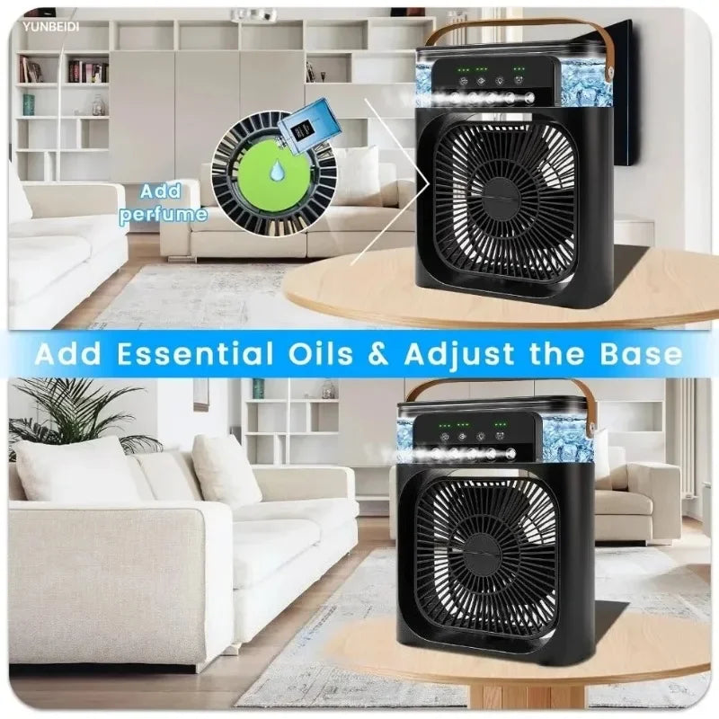 3-in-1 Portable Air Cooler Humidifier Fan with 600ml Water Tank, 3 Speeds & 7-Color Light