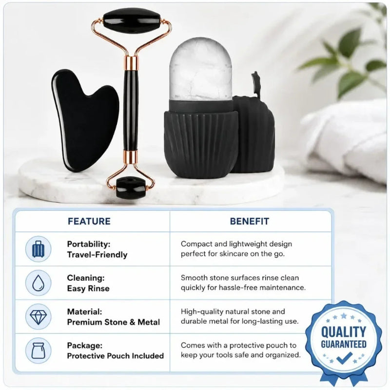 Stainless Steel Facial Roller Gua Sha Board Set with Ice Face Roller Mold Skin Care Massage Tools