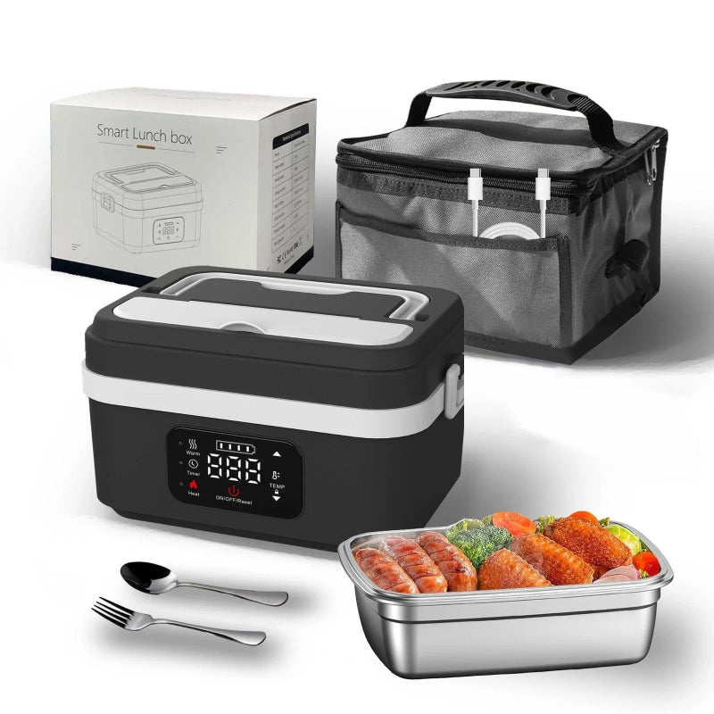 Wireless Electric Insulated Lunch Box 8000mAh Battery 60W Heating Food Warmer with 1L Stainless Steel Container