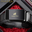 Rongke POLO Luxury Black Leather Belt with Polished Metal Buckle
