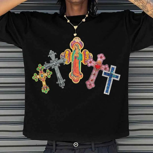 Graphic Cross Pattern T-Shirt for Men – Stylish Religious Design