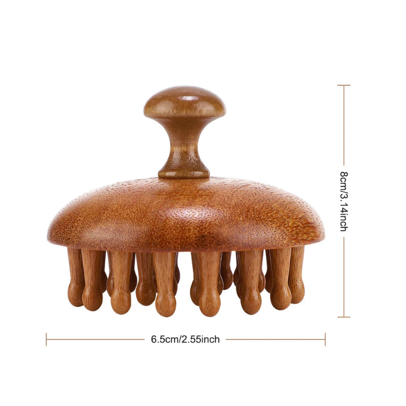 Wooden Body Massage Brush with 28 and 33 Rounded Comb Teeth, Finger Grip Handle & Hand Strap