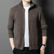 Men’s Solid Color Full-Zip Knit Cardigan Sweater with Stand Collar