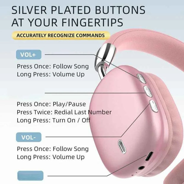 Wireless Bluetooth Headphones High-Resolution Audio Foldable Lightweight Deep Bass Long-Lasting Earphones