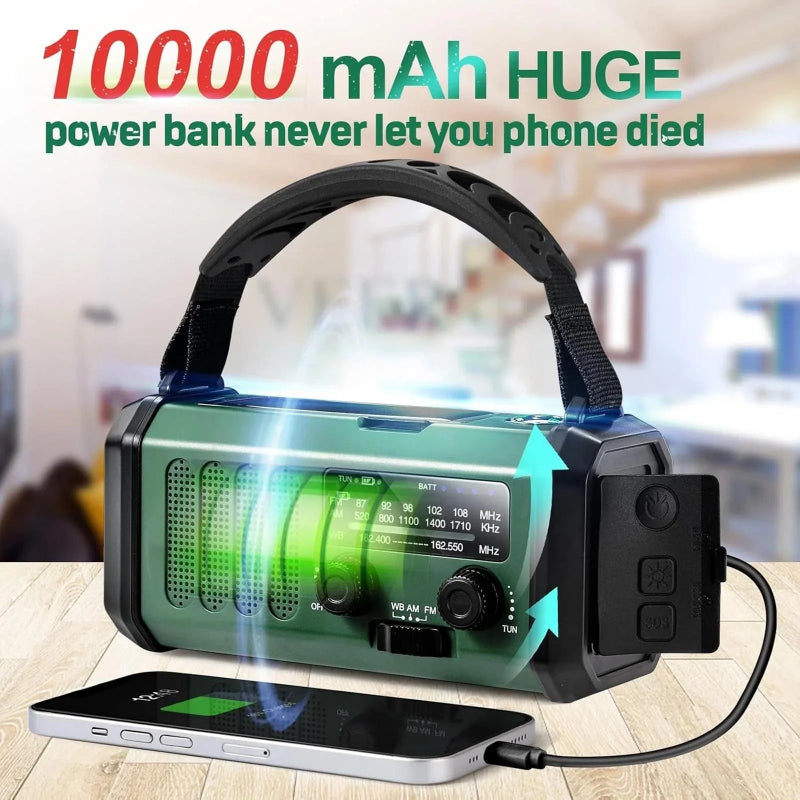 STONEGO Solar Hand Crank Emergency Radio – AM/FM NOAA, USB-C Charging, LED Flashlight, SOS Alarm & Compass