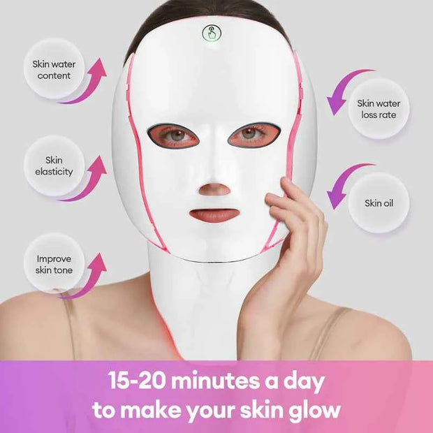 7-Color LED Face & Neck Mask with 138+3 LEDs – Wireless Rechargeable Light Therapy Beauty Device