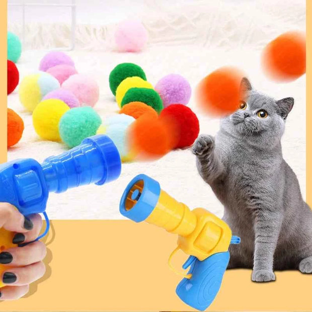 Interactive Cat Toy Shooting Gun with Plush Pom Pom Balls | Funny Pet Training Toy for Cats & Kittens