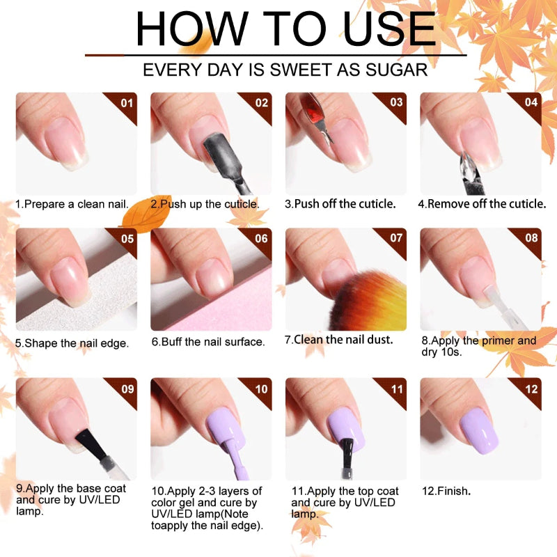 LIMEGIRL 12PCS/SET Gel Polish Nail Color Kit with Base, Top & Matte Coat