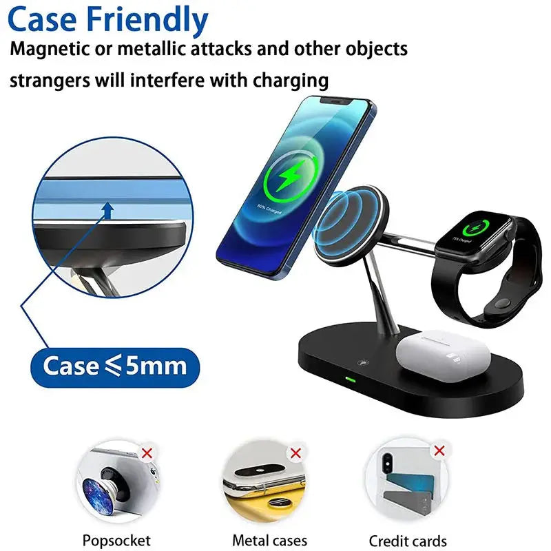 3-in-1 Magnetic Wireless Charger Stand – Fast Charging Station for iPhone, Apple Watch & AirPods