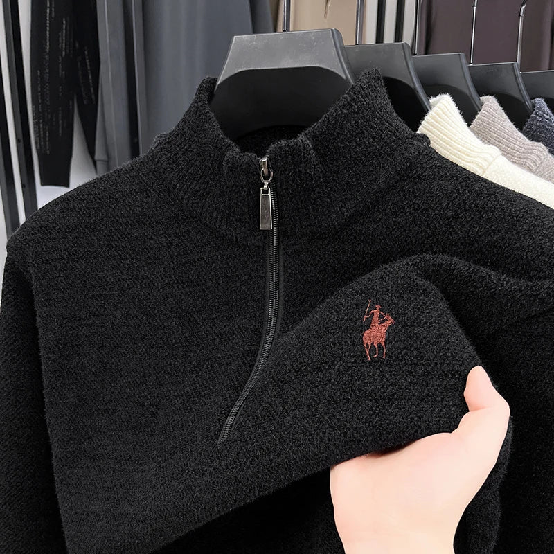 Men's Long Sleeve Mock Neck Half-Zip Knit Sweater – Casual Pullover Knitwear