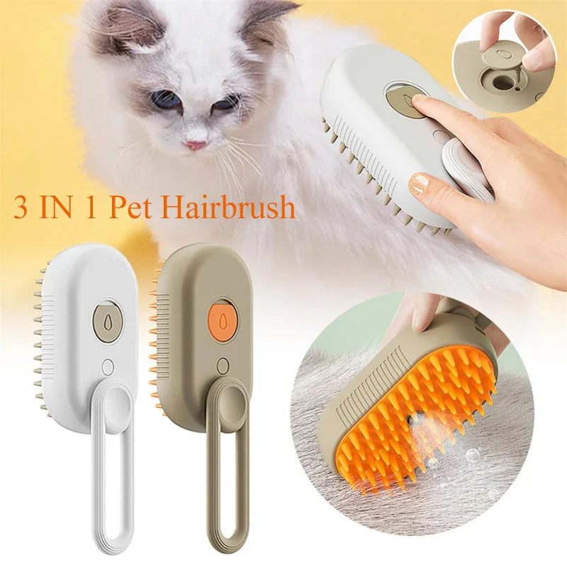 3-in-1 Pet Electric Steam Brush for Cats & Dogs – Cleaning, Massage & Grooming Comb