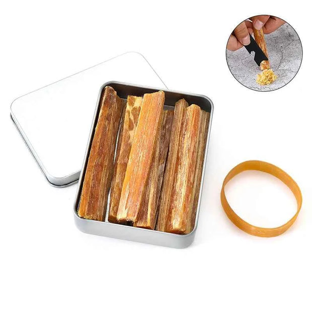 1-Box 170g Fatwood Fire Starter Sticks with Metal Storage Tin for Outdoor Camping