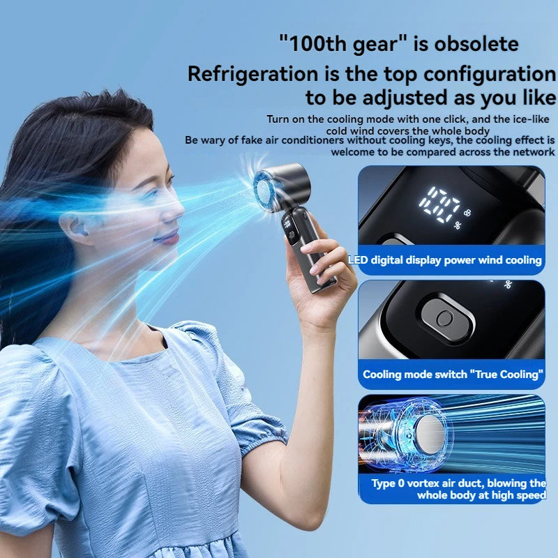 100-Speed Handheld Cooling Fan with LED Display, Folding Stand & Neck-Hanging Design