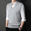 Men's Solid Color V-Neck Knitted Vest – Casual Sleeveless Sweater Top