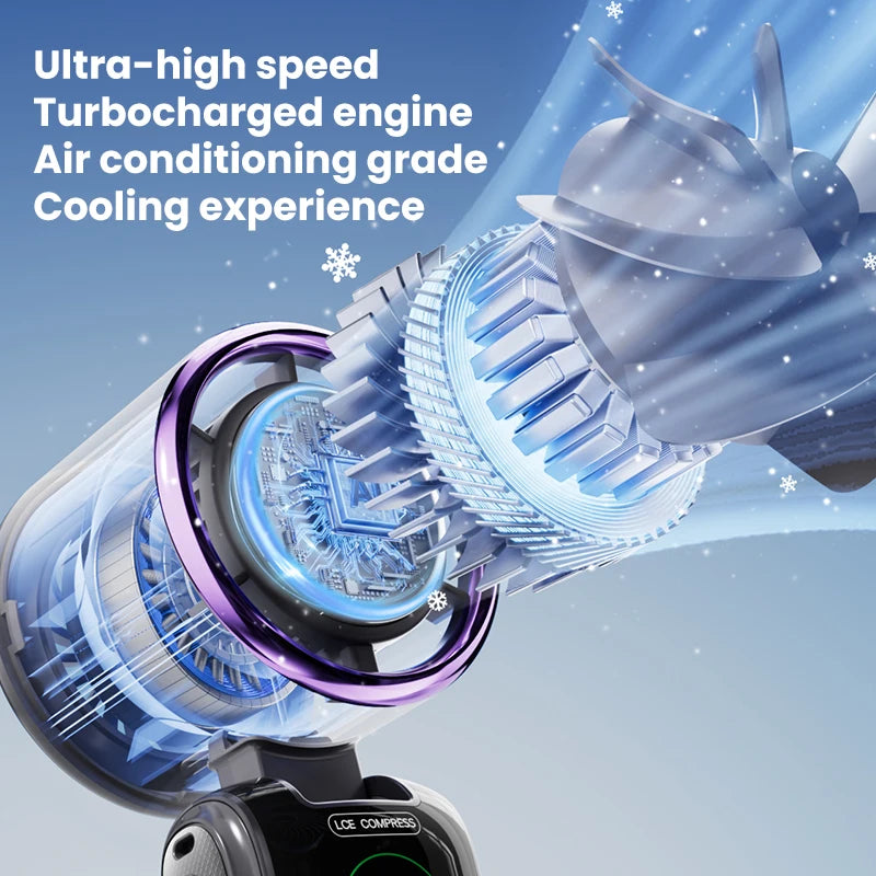 100-Speed Folding Handheld Cooling Fan with TEC Ice Cooling, LED Display & Neck-Hanging Design