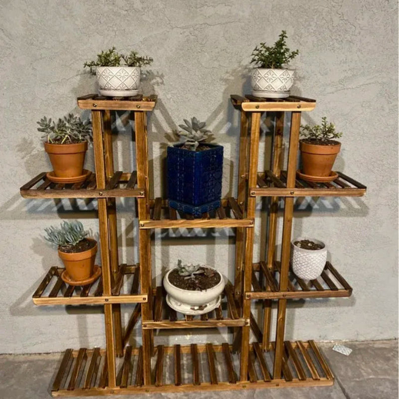 Wooden Plant Shelf Multi Tier Flower Pot Stand Indoor Outdoor Garden Display Rack