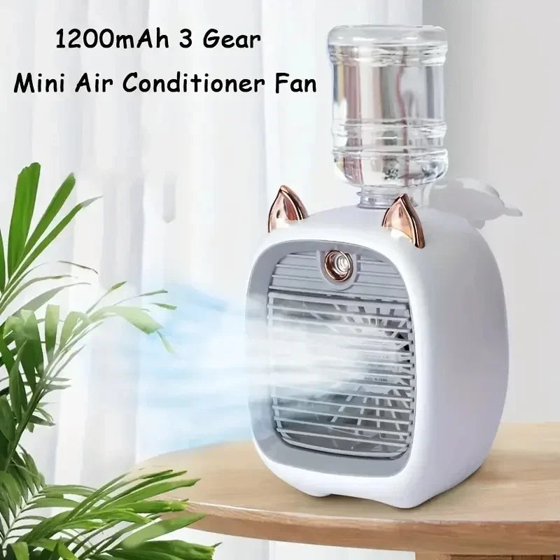 TINSOL 1200mAh USB Mini Air Conditioning Fan with Humidifier Spray & 3-Speed Cooling