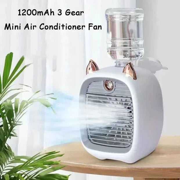 TINSOL 1200mAh USB Mini Air Conditioning Fan with Humidifier Spray & 3-Speed Cooling