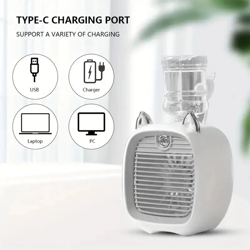 TINSOL 1200mAh USB Mini Air Conditioning Fan with Humidifier Spray & 3-Speed Cooling