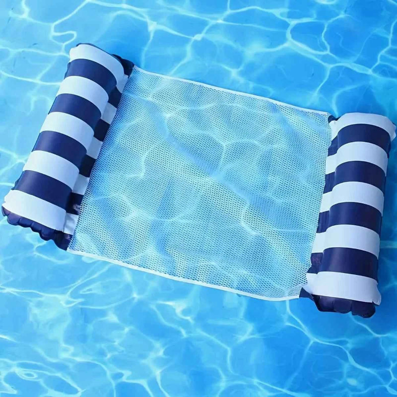 Foldable Striped Inflatable Lounge Chair, Suitable For Swimming Pool Parties And Beach Leisure Floating Beds With Net Backrest