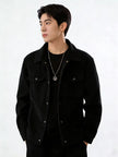 Men’s Textured Button-Up Jacket – Collared Casual Outerwear with Chest Pockets