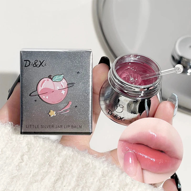 D&Xi Peach Little Silver Jar Lip Balm – Moisturizing Lip Care Jelly with Hydrating Lip Gloss Finish