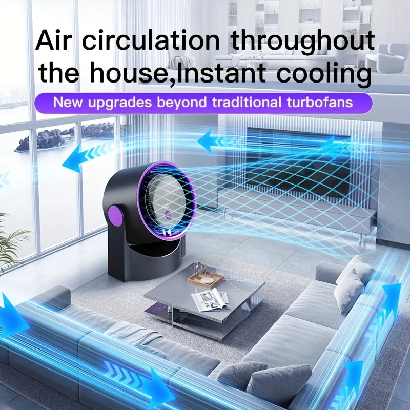 100-Speed Handheld Turbo Cooling Fan with Digital Display, Desktop Stand, Neck Strap & Type-C Charging