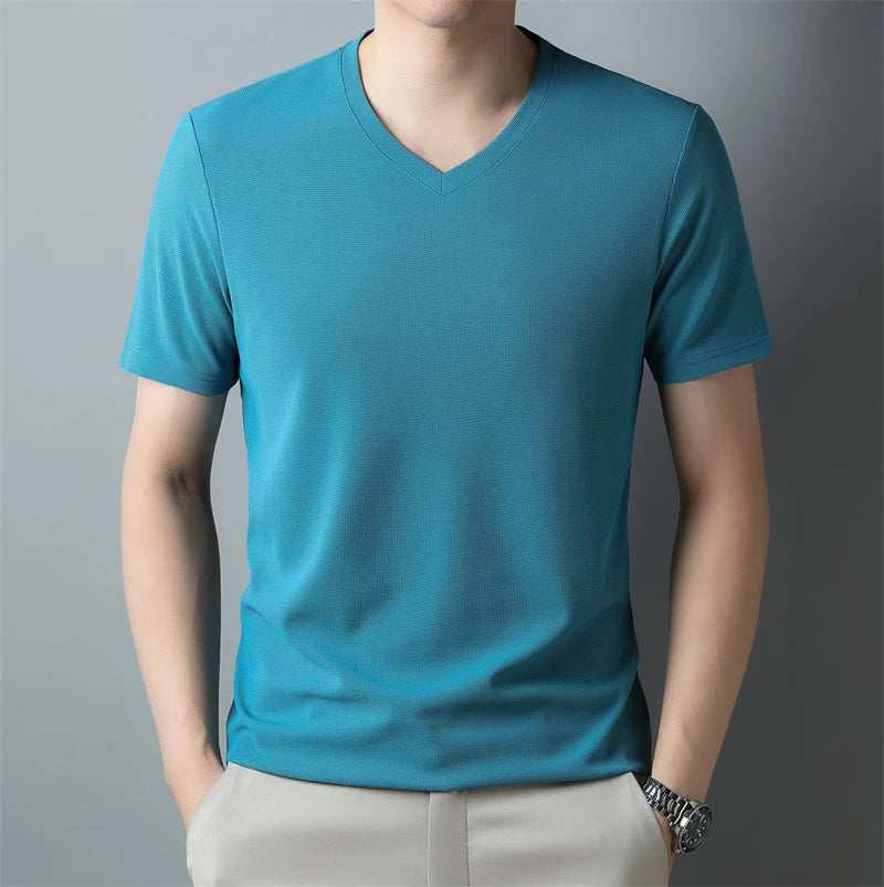 Men’s Solid V-Neck Short-Sleeve Casual T-Shirt – Multiple Colors