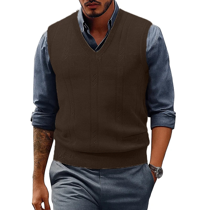Men's V Neck Cable Knit Sweater Vest Sleeveless Lightweight Pullover