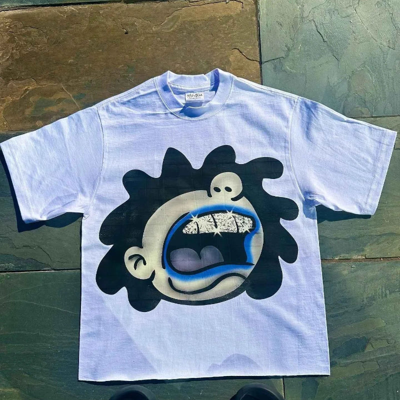 Chic American Anime Cartoon Street Hip-hop Cotton Men's Summer Fashion Loose Graphic T Shirts Streetwear Harajuku Unisex Tops