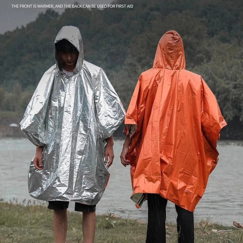 Portable Outdoor Emergency Rain Poncho with Mylar Thermal Liner Waterproof & Wind-Resistant for Camping & Emergencies