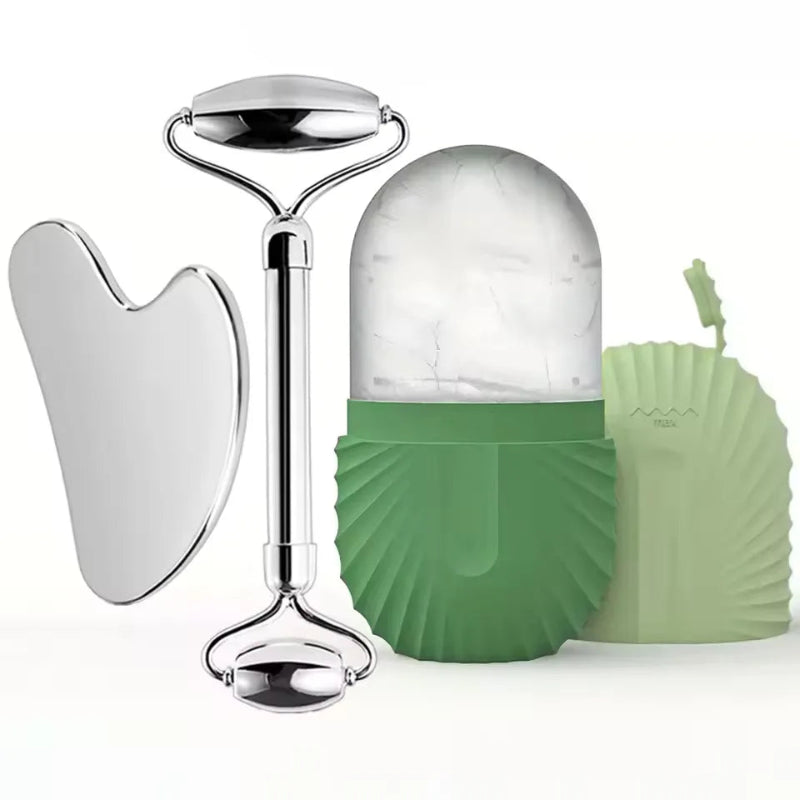 Facial Gua Sha Roller Set with Stainless Steel Massage Tool and Ice Face Roller Beauty Kit