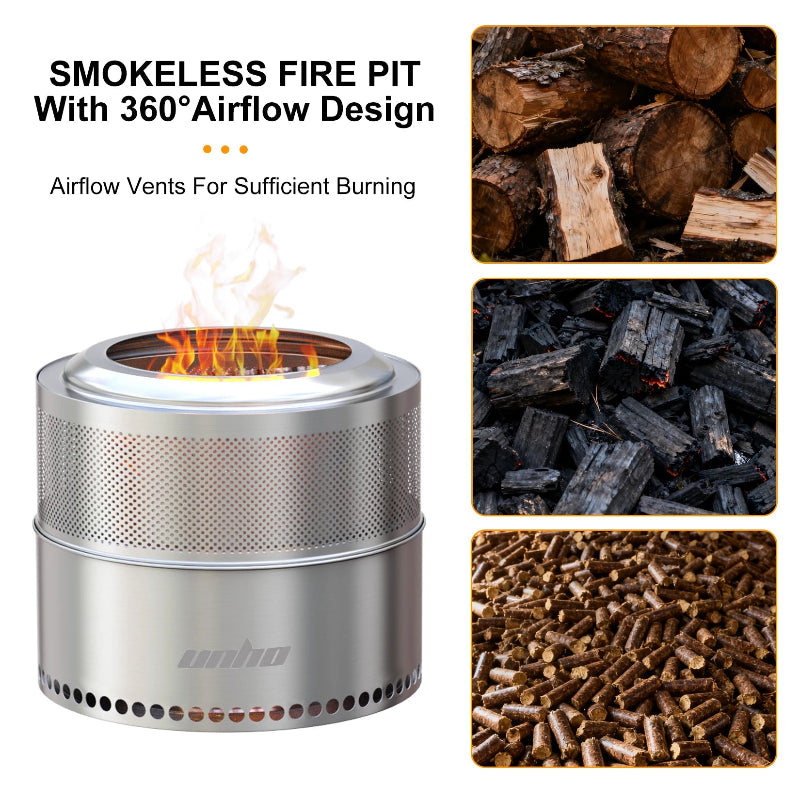 Wood Burning Smokeless Fire Pit Large Stainless Steel Outdoor Firepit with Carry Bag for Camping & Preppers Gear