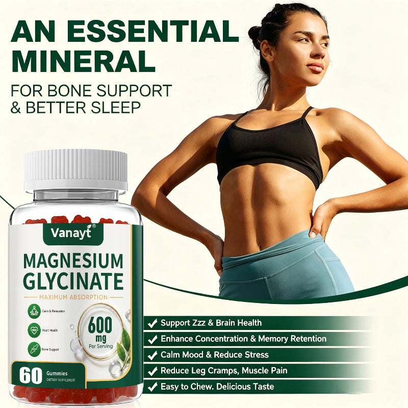 Magnesium Glycinate 600mg Per Serving with Black Pepper, Vitamin D3 & B6 – Muscle, Joint, Nerve & Nighttime Relaxation Support