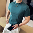 HANKANON Men’s Slim-Fit Short-Sleeve High-Neck 85% Cotton Stretch T-Shirt
