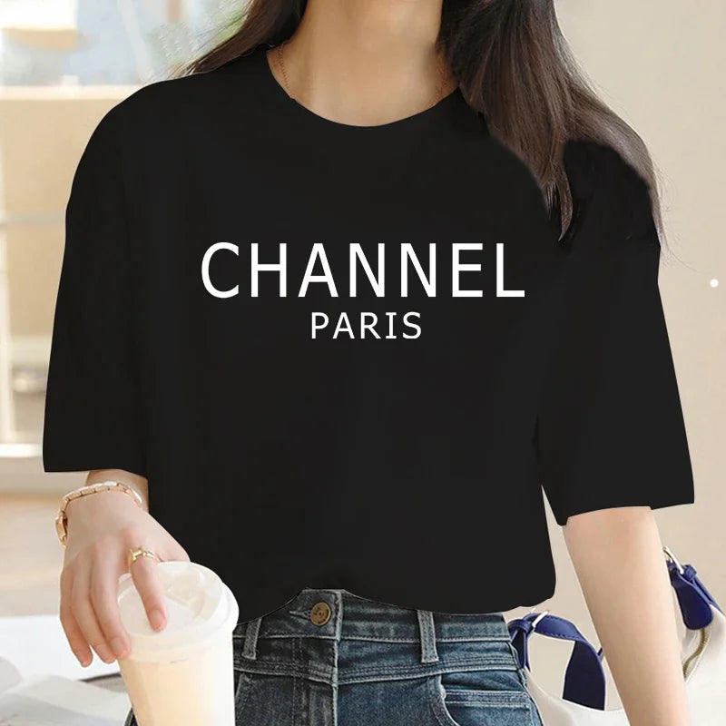 CHANNEL PARIS Women’s Letter Print Short Sleeve T-Shirt