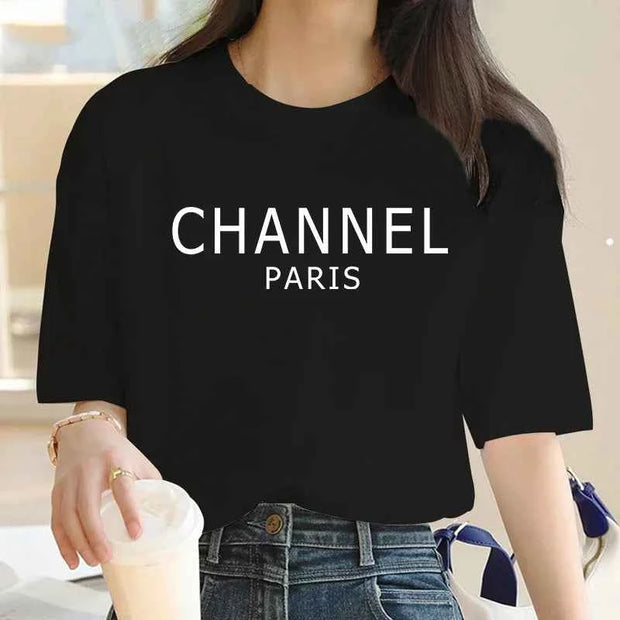 CHANNEL PARIS Women’s Letter Print Short Sleeve T-Shirt