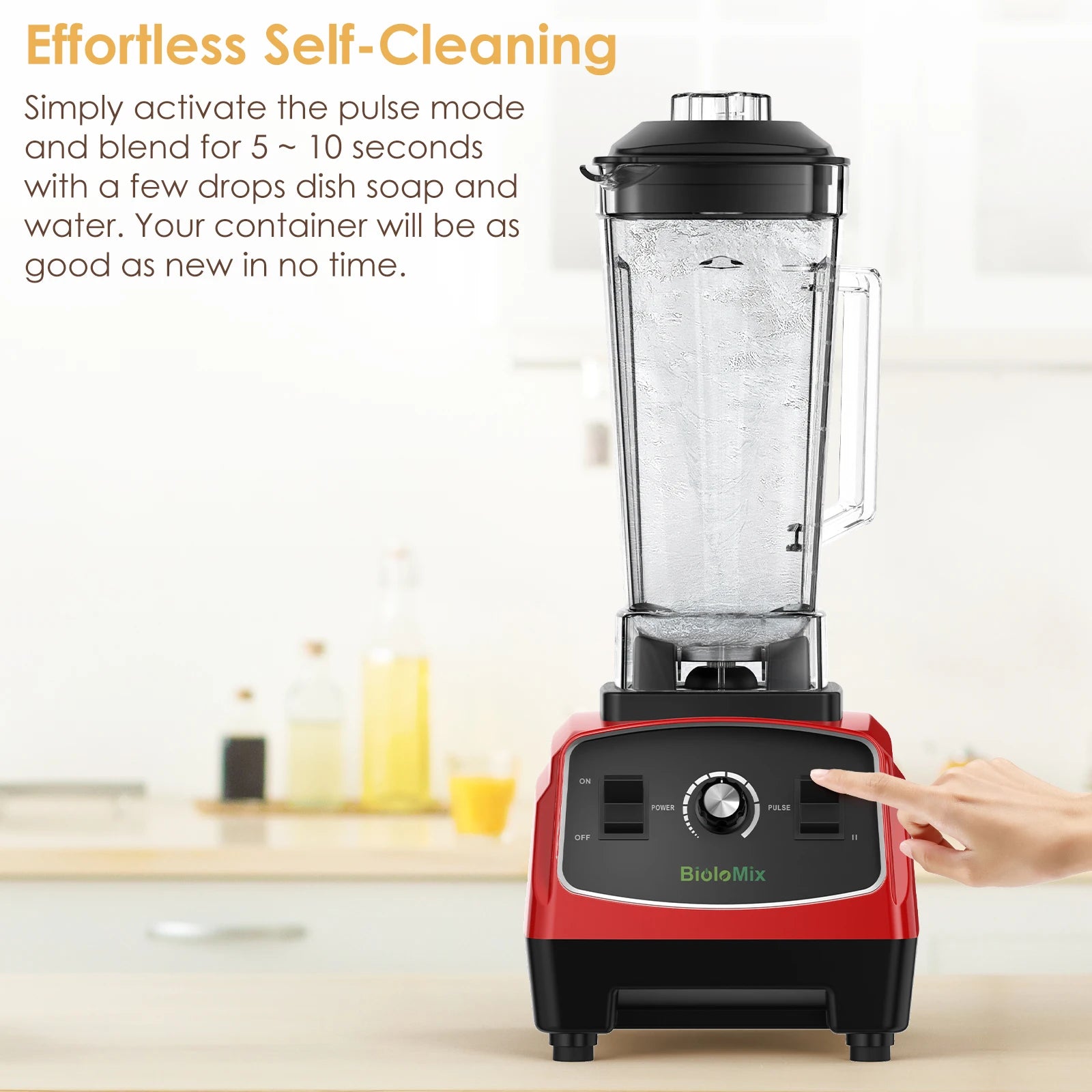 BioloMix 2200W 3HP BPA-Free Commercial Blender with Variable Speed, Pulse Control, Tamper and US Plug – Red