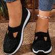 Black Slip-On Walking Shoes – Knit Upper Casual Sneakers with White Sole