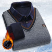 Men's Vintage Plaid Fleece Lined Polo Collar Pullover Sweater Winter Knitwear