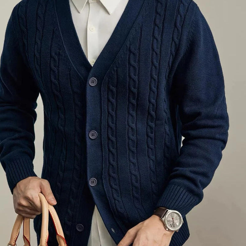 Men's Cable Knit V-Neck Cardigan Sweater Casual Winter Knitwear Outwear