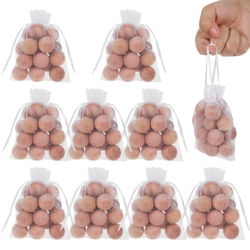 100Pcs Natural Cedar Wood Moth Repellent Balls with 10 Mesh Bags – Camphor Wood Balls for Drawers, Shoe Cabinets & Storage