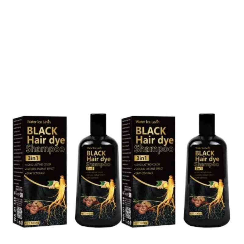Water Ke Lewn Black Hair Dye Shampoo 3in1 with Ginger & Biotin Long Lasting Gray Coverage Hair Color Shampoo